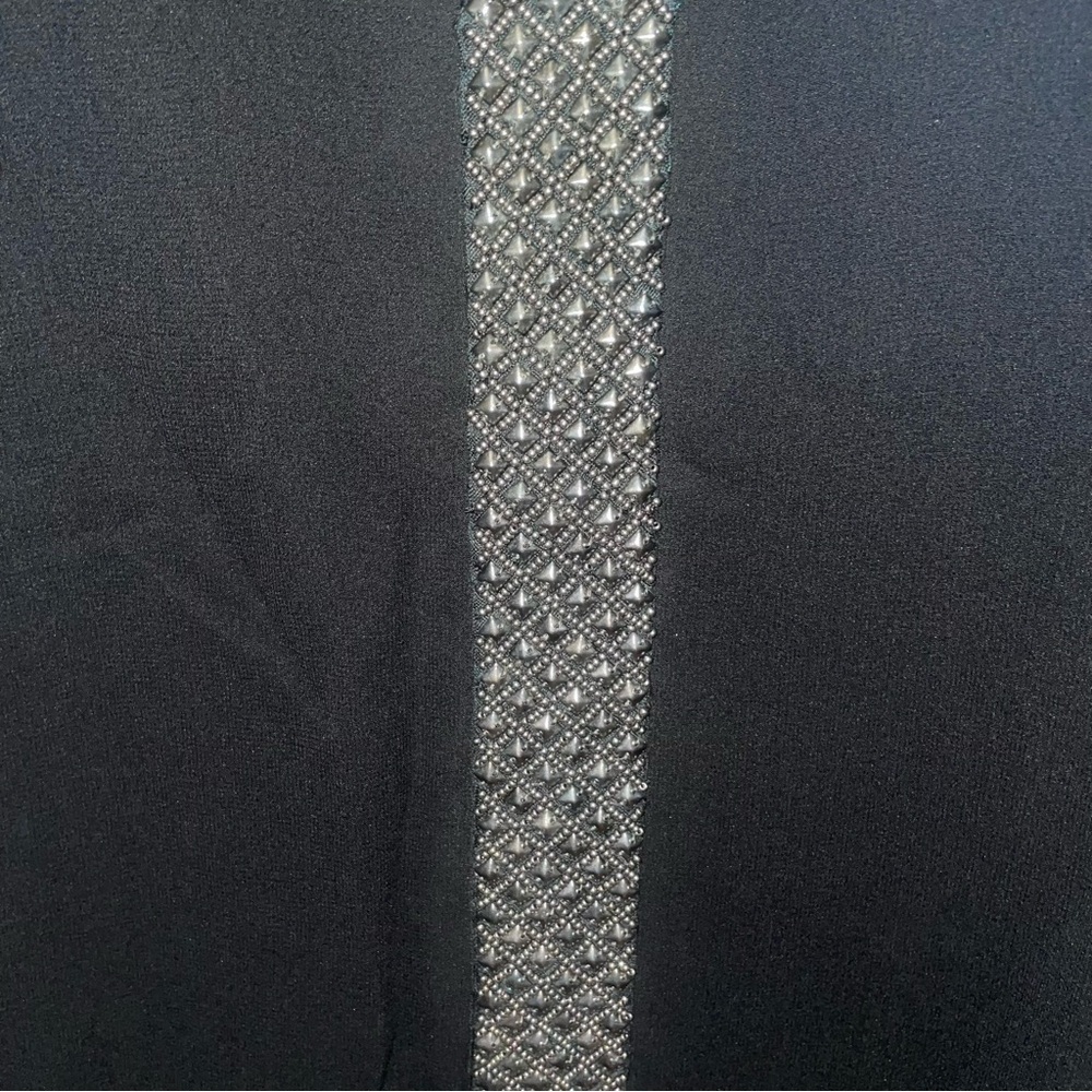 Tory Burch Black Chiffon Silk Beaded Blouse Size 4 - Picture 3 of 7